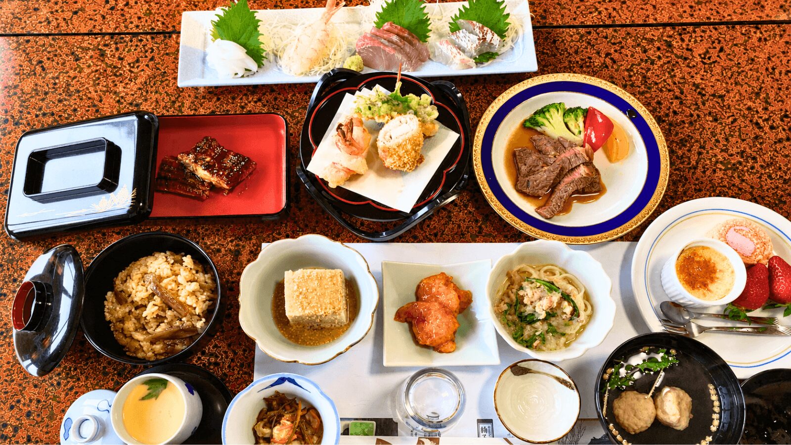 松浦市すえひろ旅館の刺盛りや手作り料理を含む宴会料理